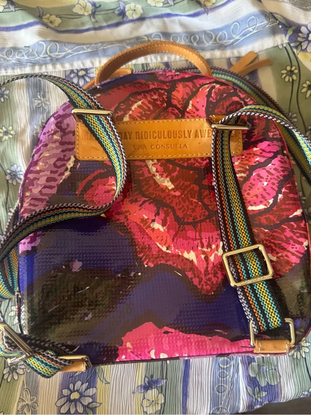 Consuela Blue Floral Dome Backpack with Pink Accents